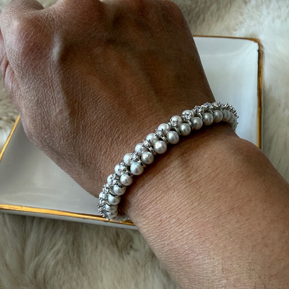 Baby Pearl CZ Bracelet | Silver Tone | Double Clasp | 7” - Picture 5 of 8